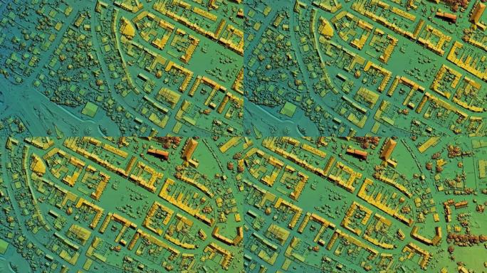 带有用于GIS的彩色地理空间数据的城市城市动画地图