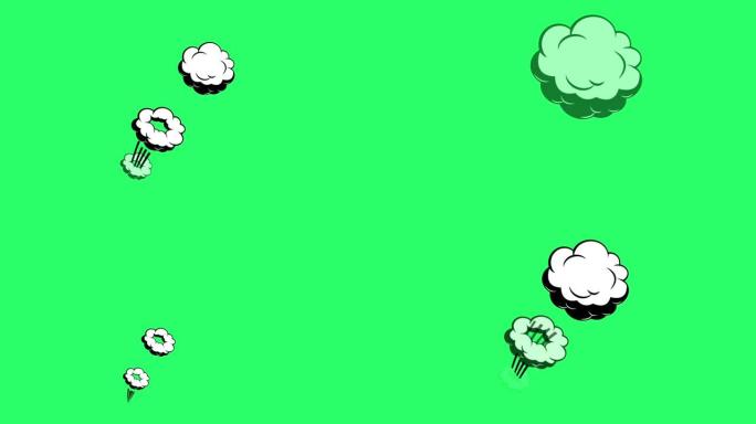 绿色背景上的动画白云。