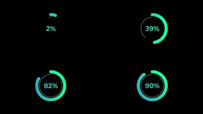 循环百分比加载转移下载动画0-90% 在绿色科学效果。