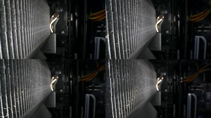 超现实的抽象外观旧台式计算机中风扇散热片的特写