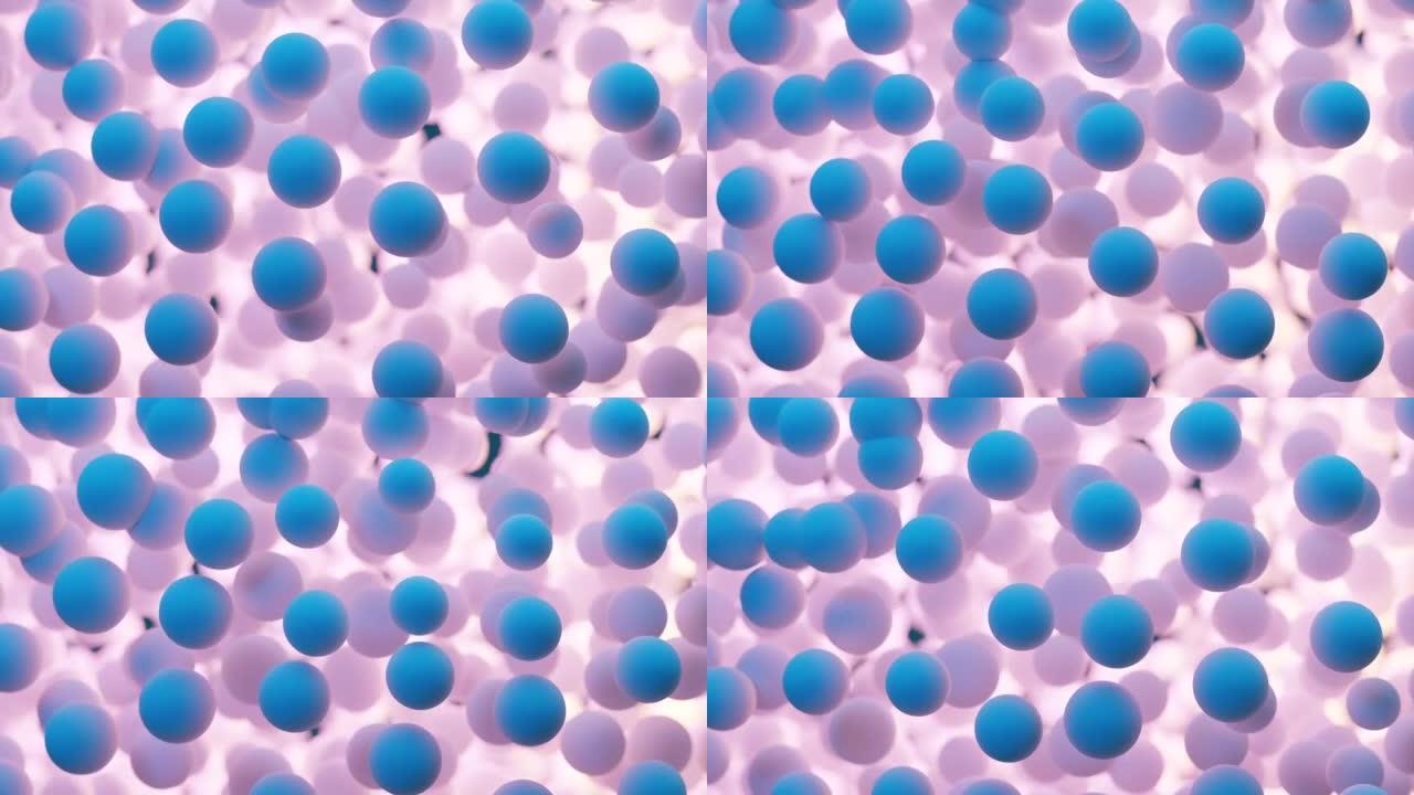 3d渲染插图蓝色和粉色球背景抽象化学反应