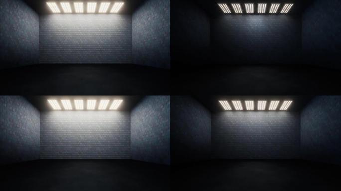 带顶光的暗砖房，3d渲染。