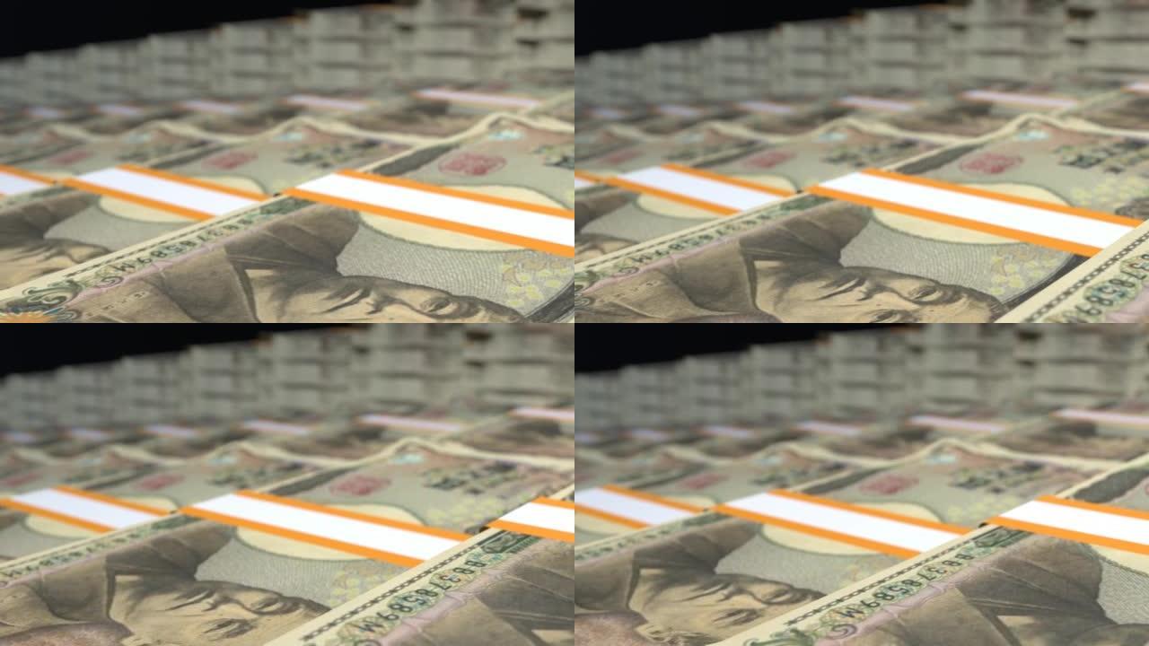 很多钱。10000日元纸币。成堆的钱。