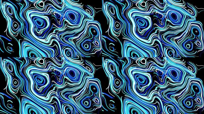 抽象创意循环bg，表面上有卷曲的线条，像蓝色的痕迹。线条形成像卷曲噪音一样的漩涡图案。抽象3d循环流