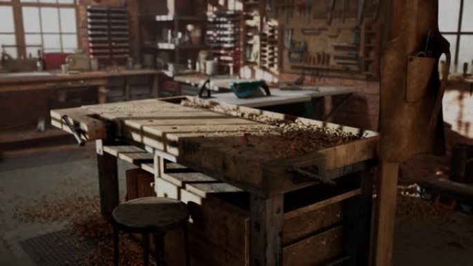 木工木桌上复古风格的旧工具