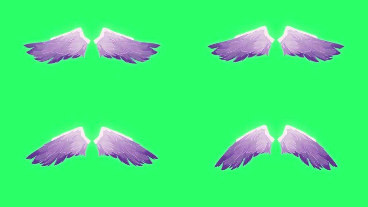 动画蓝色翅膀隔离在绿色背景上。