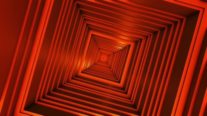 4k发光橙色霓虹灯同心方形隧道背景