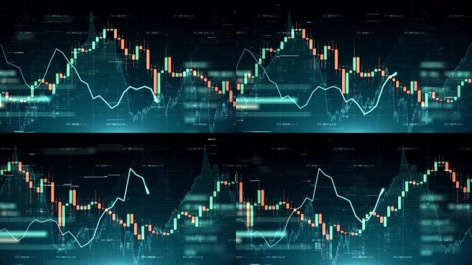 财务报告背景图形和图表运动。抽象的未来股票市场界面概念。加密货币商业纹理动画