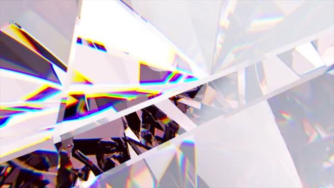 白色钻石的虹彩刻面。分散。白色粉色。无缝循环的3d动画。