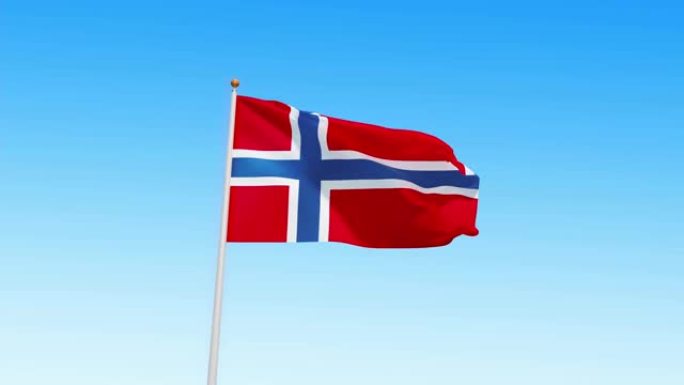 挪威国旗在天空中与绿屏隔离