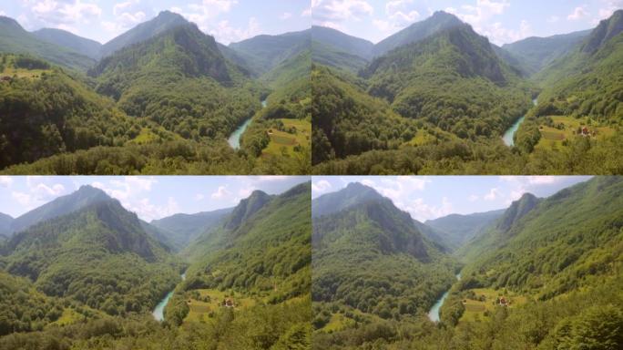 杜德维察大桥上塔拉绿色峡谷的风景如画的镜头。