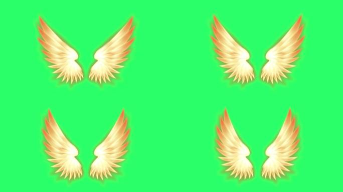 动画橙色翅膀隔离在绿色背景。