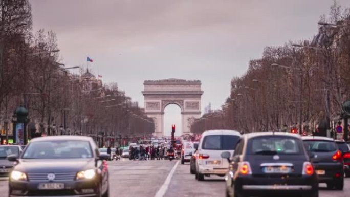 凯旋门，胜利拱门，巴黎法国4k时间推移，平移，放大和放大