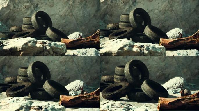 海边的旧废弃轮胎轮胎特写视频素材