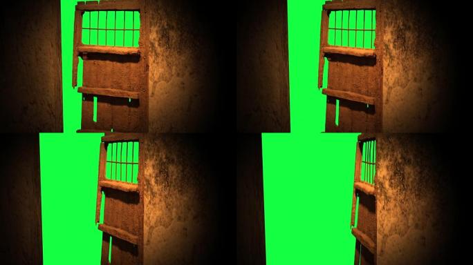 动画-旧木门打开绿色屏幕