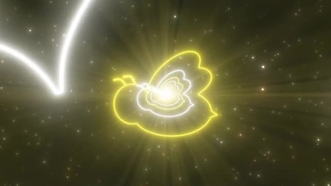 黄色大黄蜂昆虫轮廓形状明亮发光霓虹灯隧道-4k无缝VJ循环运动背景动画