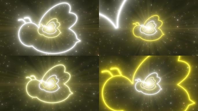 黄色大黄蜂昆虫轮廓形状明亮发光霓虹灯隧道-4k无缝VJ循环运动背景动画