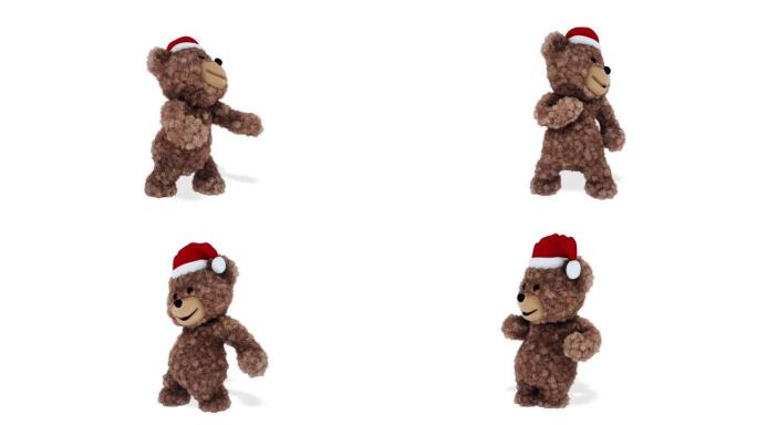 泰迪熊跳舞圣诞圈白色背景