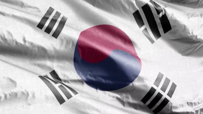 韩国纺织旗在风圈上挥舞。南韩旗帜在微风中摇曳。织物纺织组织。完整的填充背景。10秒循环。
