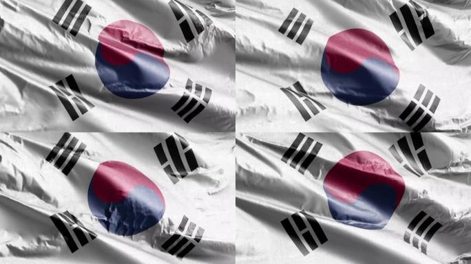 韩国纺织旗在风圈上挥舞。南韩旗帜在微风中摇曳。织物纺织组织。完整的填充背景。10秒循环。