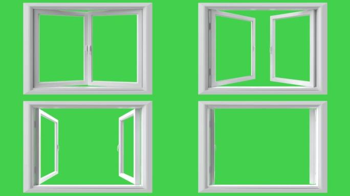 绿色屏幕上的白色upvc窗口轮廓框架