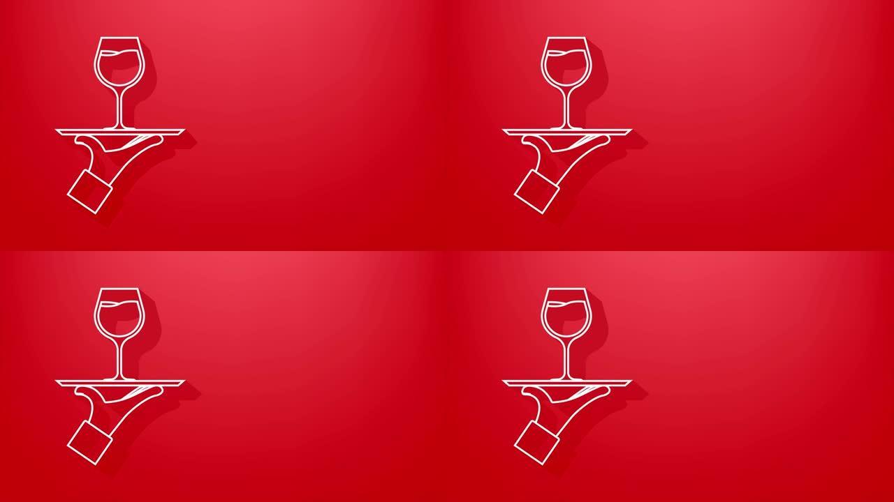 红色背景阴影风格的葡萄酒服务员。运动图形