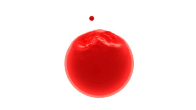 水滴落入彩色液体球。设计。落滴渗入球液体结构的3D动画。液滴渗入球，在表面上留下波纹