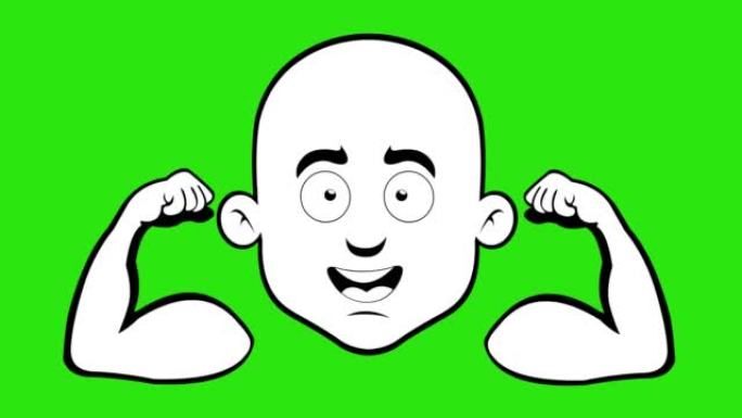 动画循环秃头男子卡通二头肌黑白