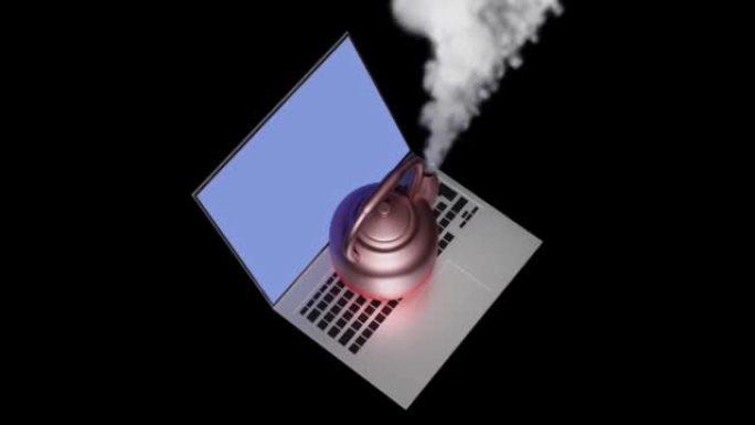 在热笔记本电脑上的水壶中烧水的动画视频