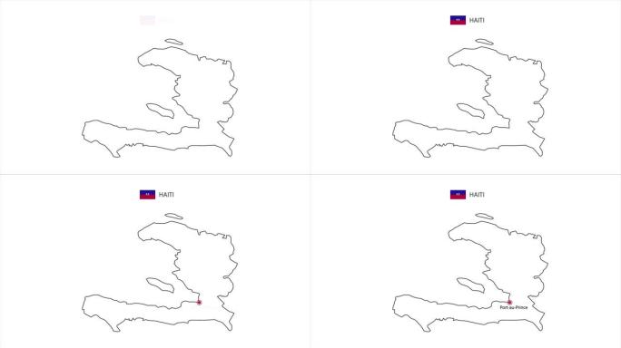 带有海地国旗和海地地图的太子港首都的运动点。