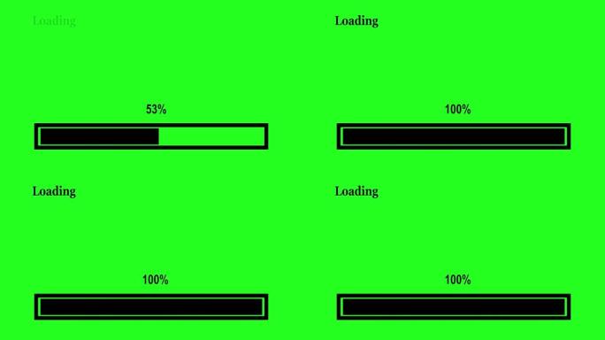 加载栏下载barloading屏幕进度动画加载转移下载0-100% 在绿色背景。色度键