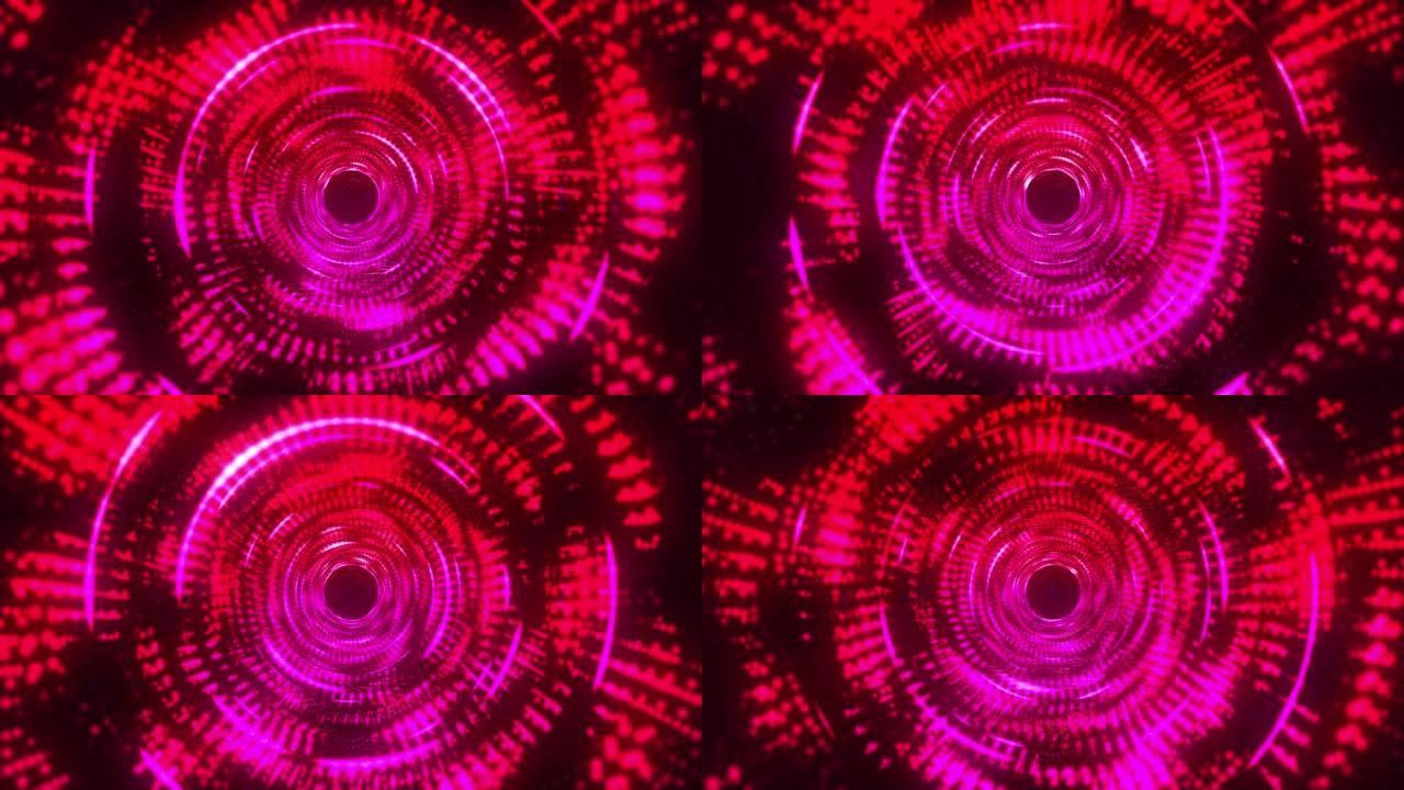 飞越移动粒子-隧道，螺旋，抽象背景-红色股票视频