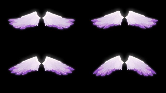 动画白色翅膀隔离在黑色背景上。