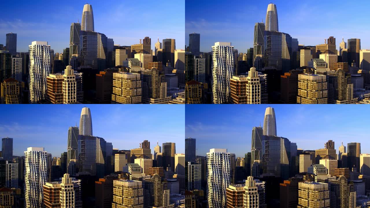 旧金山金融区大楼美丽的空中特写