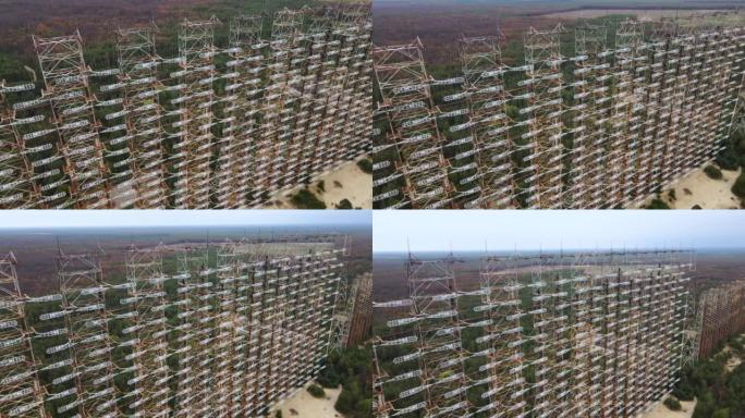 切尔诺贝利废弃军事基地Duga雷达系统的鸟瞰图