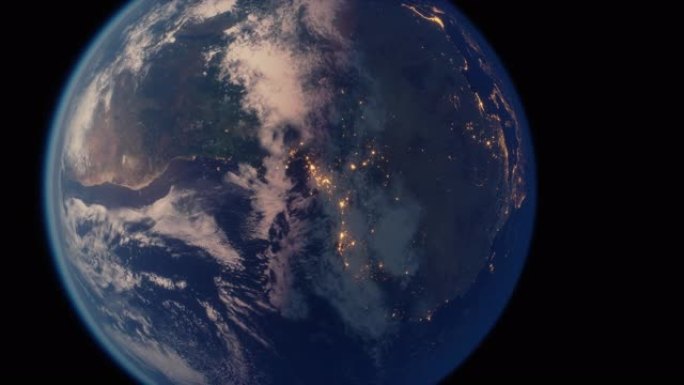 外层空间中夜间地球行星的球体