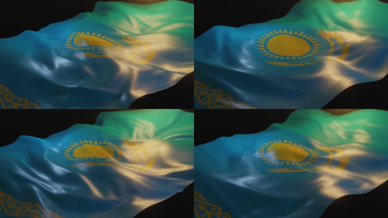 哈萨克斯坦国旗侧面角度观看