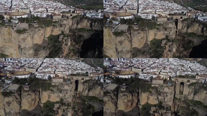 龙达从无人机鸟瞰图西班牙城市岩石