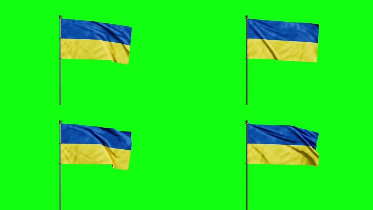 乌克兰国旗在风中飘扬，孤立在绿色的屏风上。循环录像。