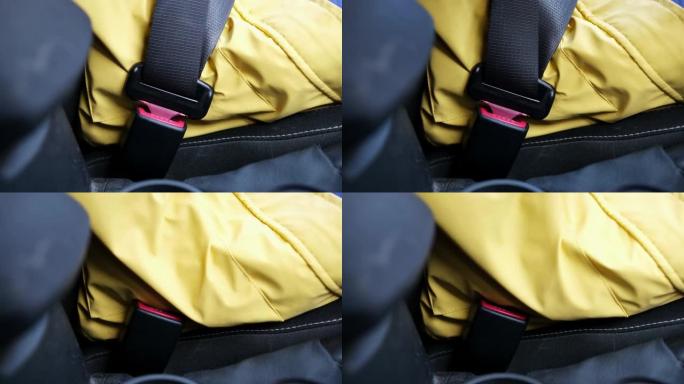 高加索女司机为安全扣紧和解开安全带