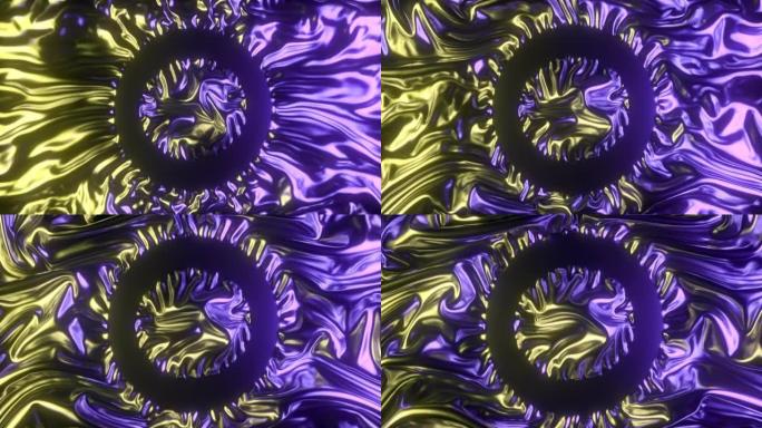 折叠黑色金属闪亮箔的波浪形数字动画，中间有一个你的标志的地方。抽象3d渲染艺术背景。未来设计高清