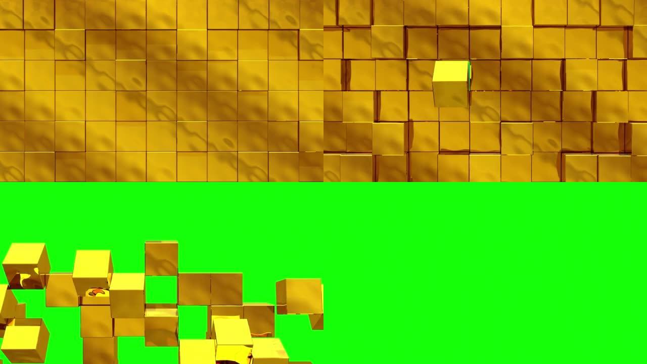 立方体的金色墙分崩离析