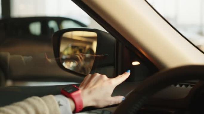现代车辆侧视镜盲点监控系统警示灯图标。汽车死区监控系统。BSM系统。司机安全概念