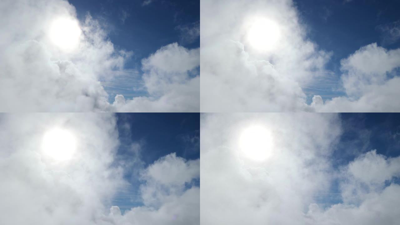 快速移动的云和太阳变化的天气