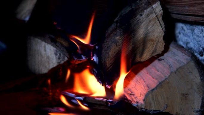在加热锅炉中燃烧橡木的开始