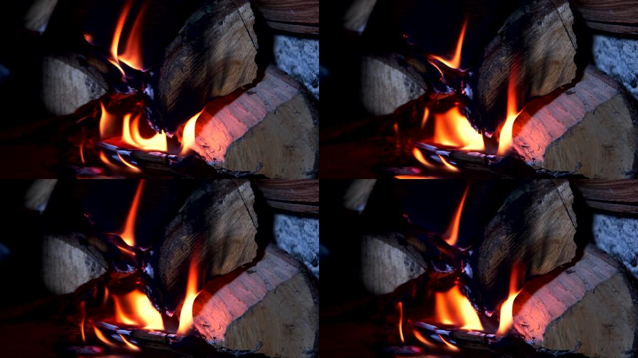 在加热锅炉中燃烧橡木的开始