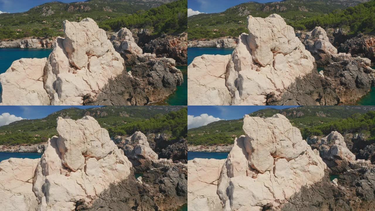 无人机在伊维萨岛周围的大岩层周围起弧