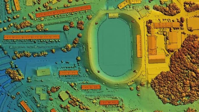 带有用于GIS的彩色地理空间数据的城市城市动画地图