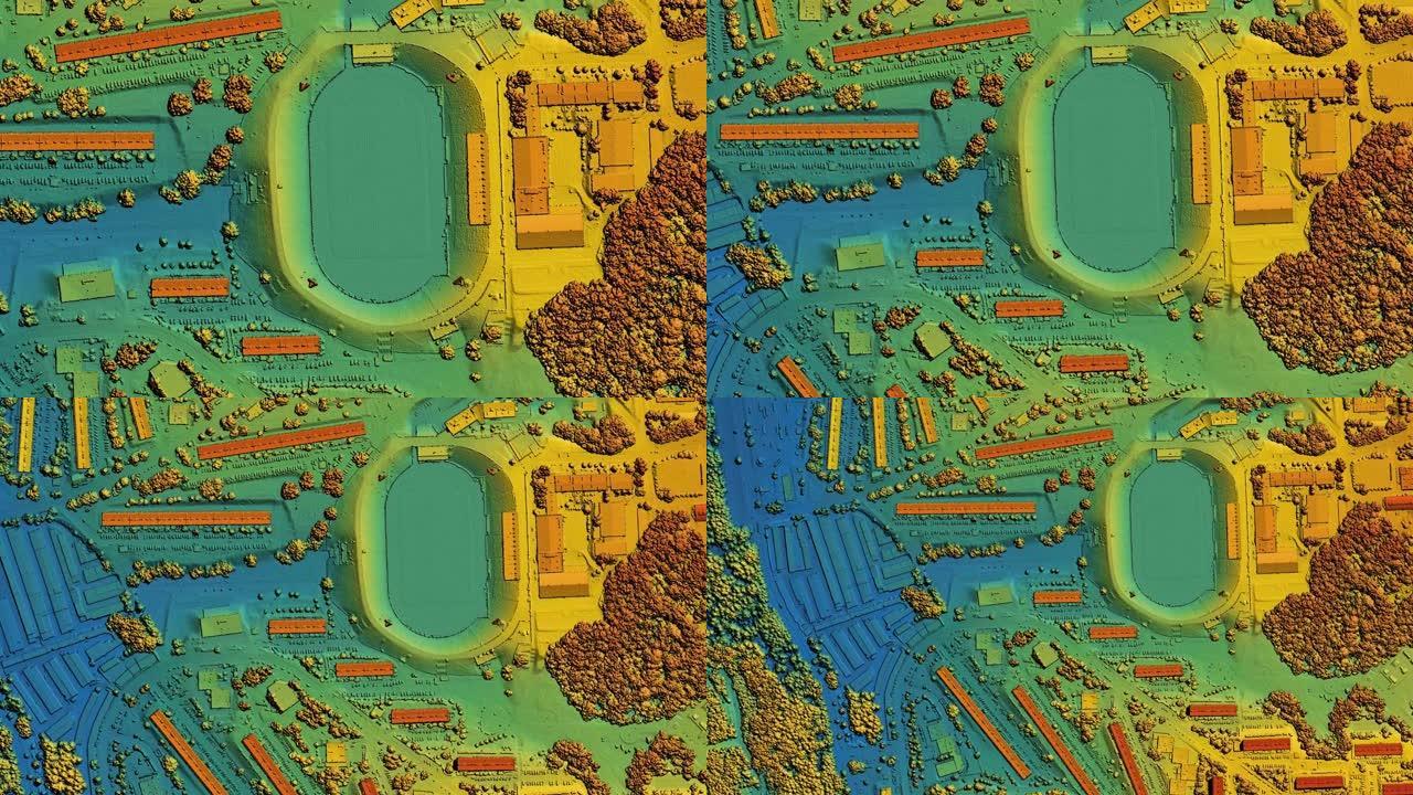 带有用于GIS的彩色地理空间数据的城市城市动画地图