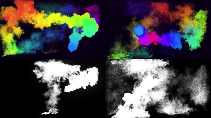 彩色粒子的发射器球在相机周围扫荡，留下发光粒子的漩涡。墨水效果。亮度哑光作为阿尔法通道。黑色背景上的